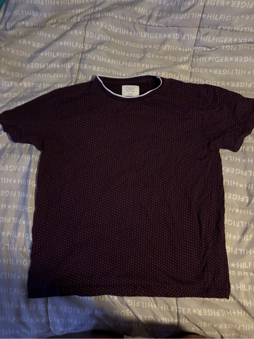 Dark Maroon Short Sleeve Crewneck Tee with Micro Dot Print